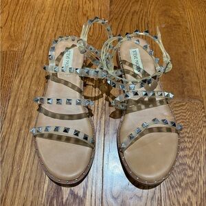 PRE OWNED Steve Madden Clear and Silver Studded Sandals Size 8